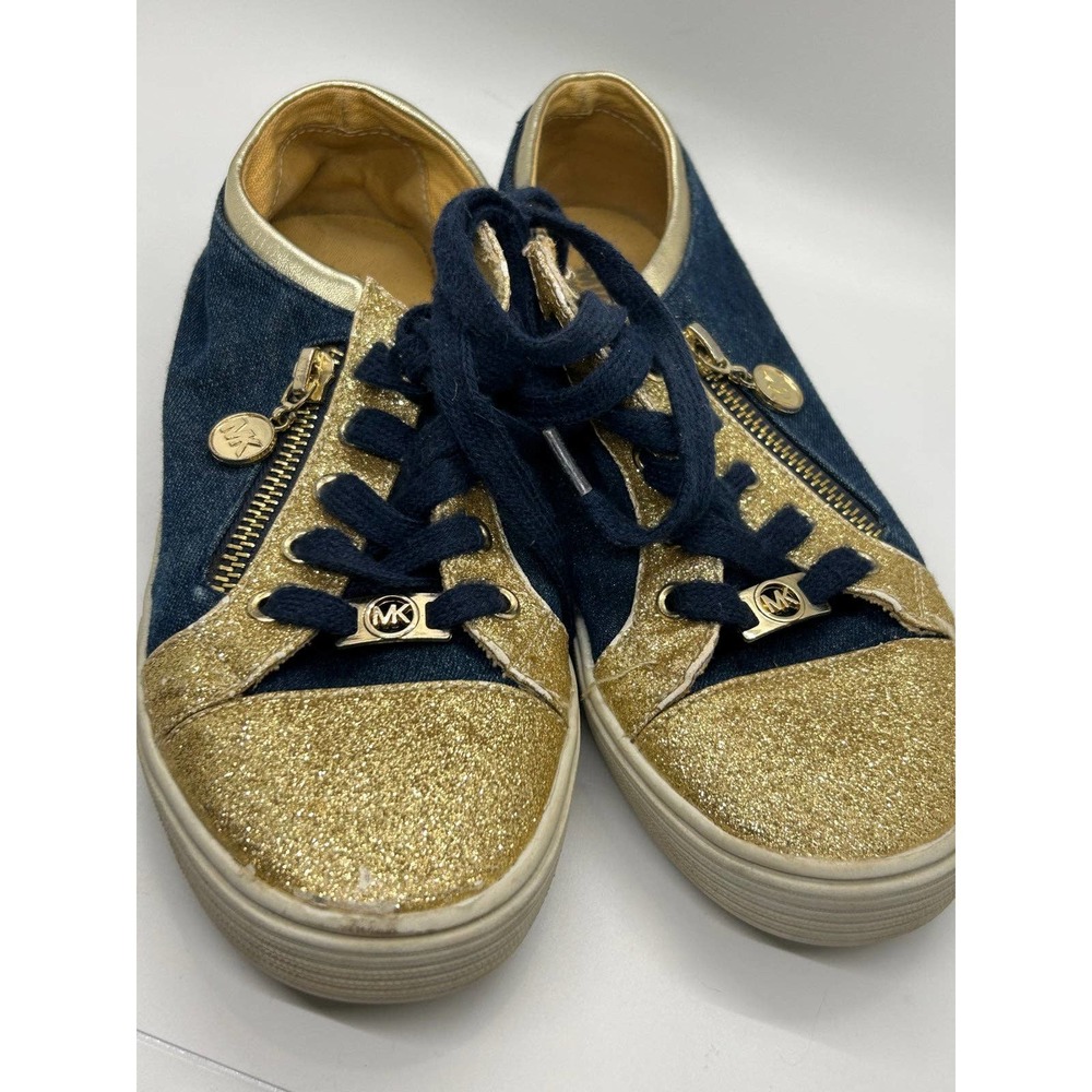 Michael Kors Kids Size 3 Gold Glitter Navy Casual Tennis Shoe